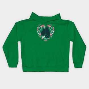 I Heart Cats and Flowers Green Version Kids Hoodie